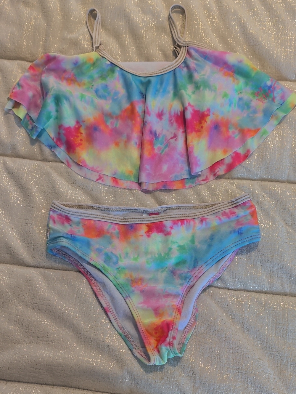 Betsey Johnson Kids Pastel Tie-Dye Flounce Bikini Set